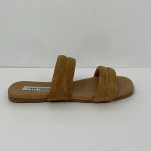 Steve Madden Wizen double strap slide sandal shoe flat brown suede mule puffy 9